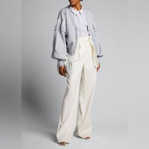 ADEAM Ruched Shoulder Cropped Cardigan Sweater Frost Gray
